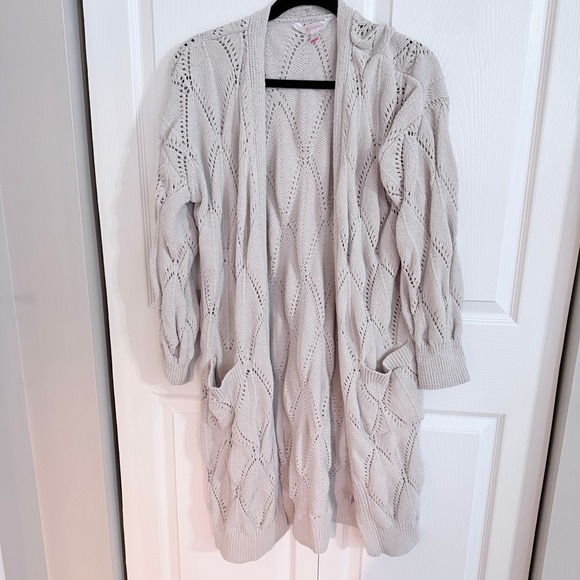 No Boundaries Sweaters - No Boundaries Cardigan XL Beige Pointelle Knit Open Front Long Sleeve Pockets